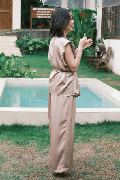 Olienne Satin Wrap Set in Khaki