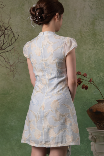 Oriental Garden Cheongsam Dress in Light Blue