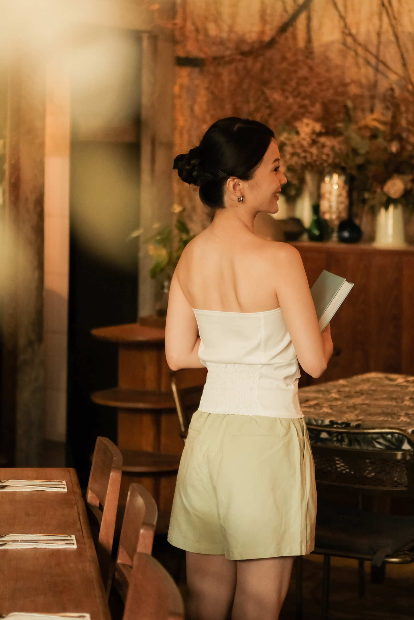 Isaline Ruched Back Tube Blouse in White