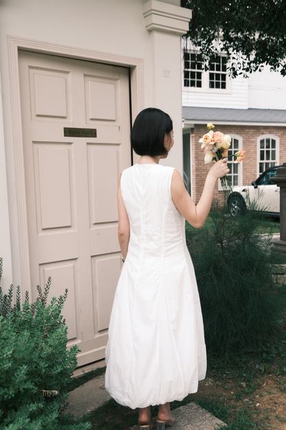 Amélie Cloud Hem Midi Dress in White