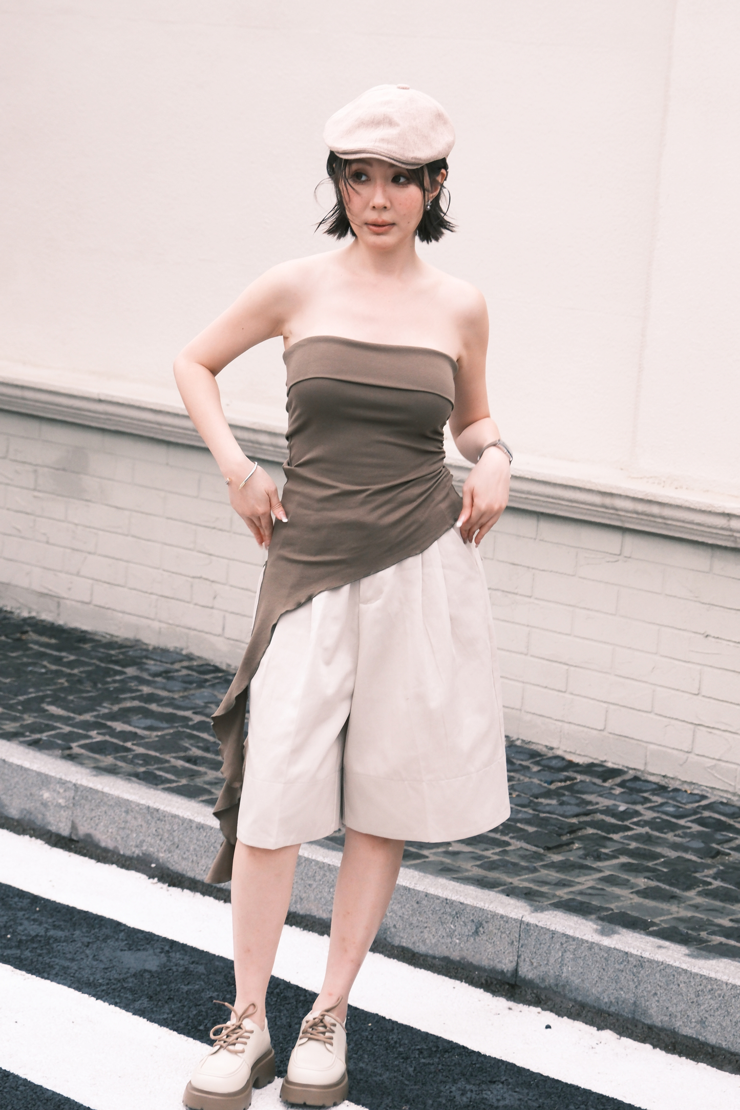 Luna Ruched Tube Top in Green