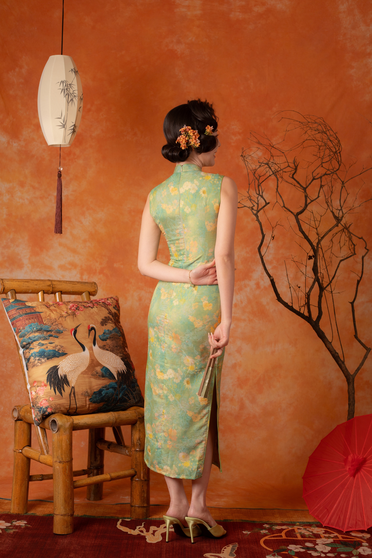 Mirabel Jade Knot Cheongsam Dress in Green