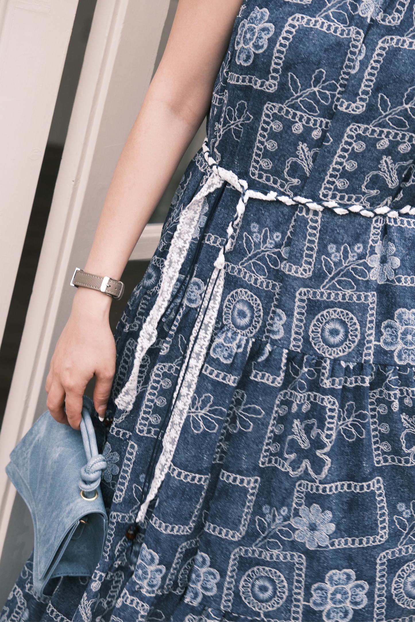 Santorini Embroidered Maxi Dress in Blue