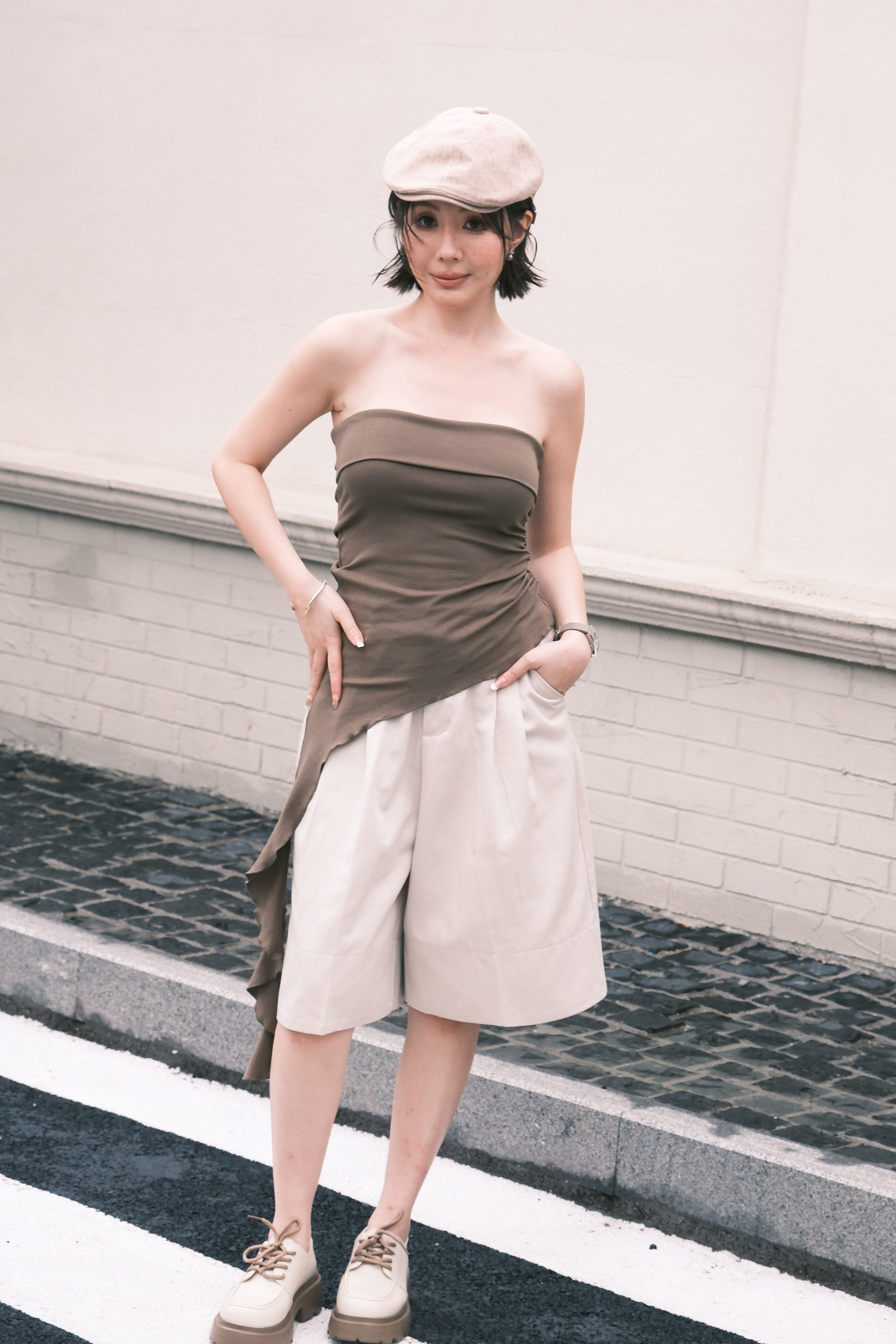 Luna Ruched Tube Top in Green