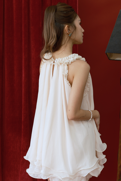 Ruffle Hanging Neck Lace Dress