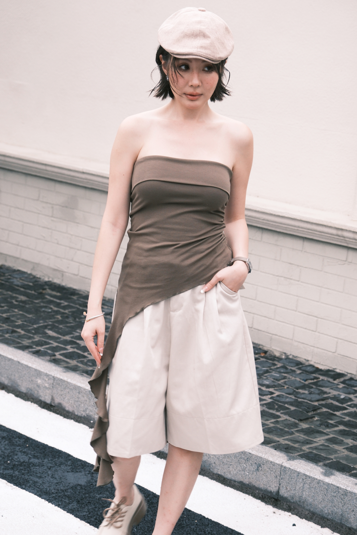 Luna Ruched Tube Top in Green