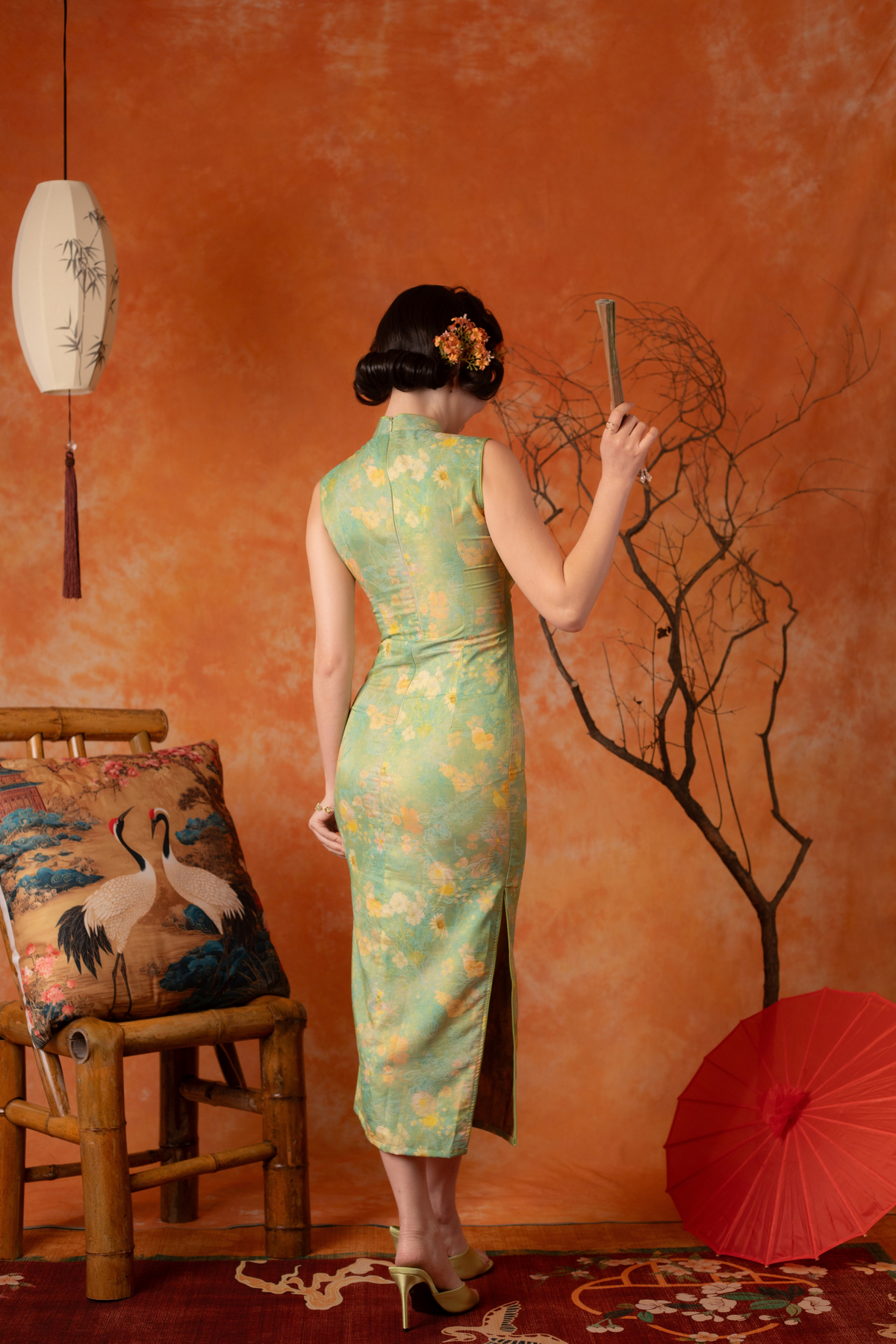 Mirabel Jade Knot Cheongsam Dress in Green