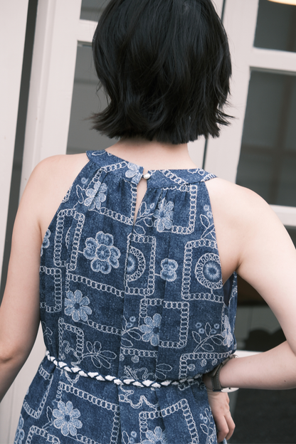 Santorini Embroidered Maxi Dress in Blue