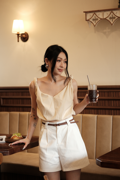 Lena Twisted V-Neck Cami in Beige