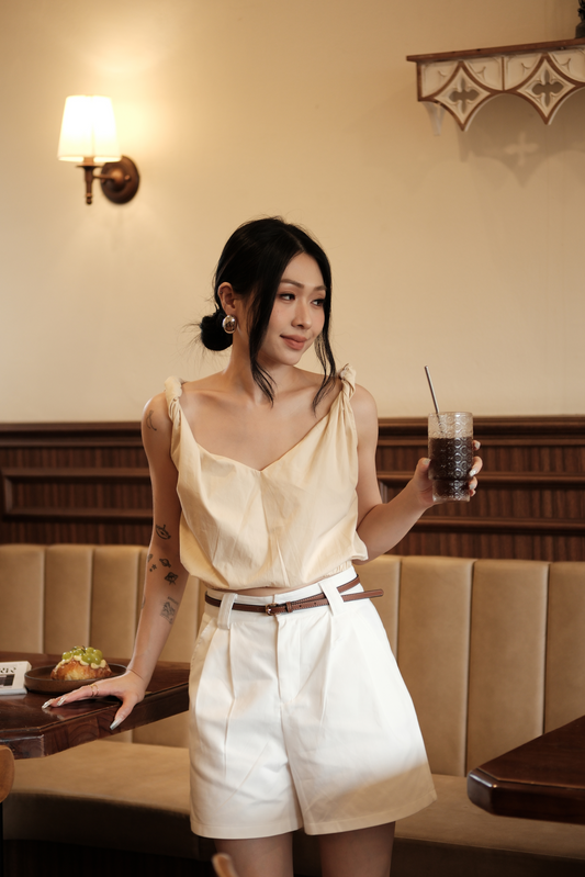 Lena Twisted V-Neck Cami in Beige
