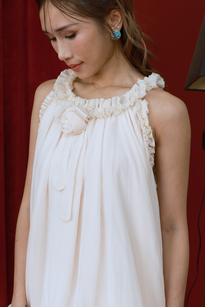 Ruffle Hanging Neck Lace Dress