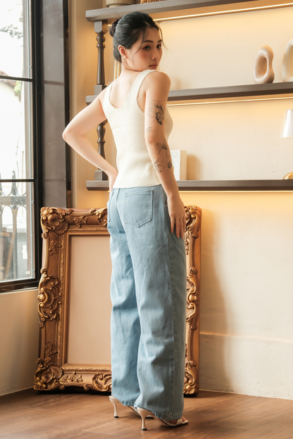 Élise Knit Button Tank in Beige