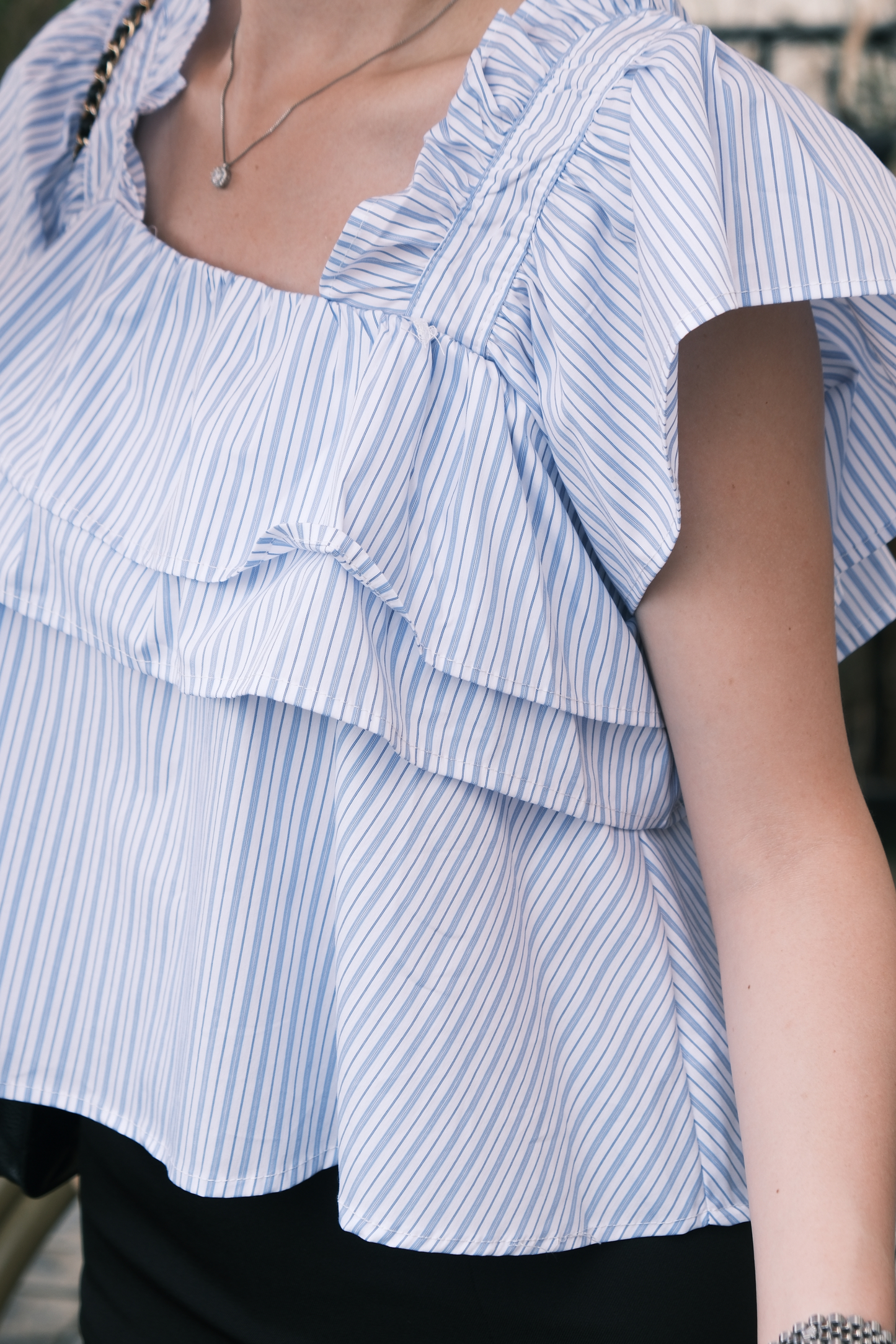 Isla Ruffle Off-Shoulder Top in Light Blue