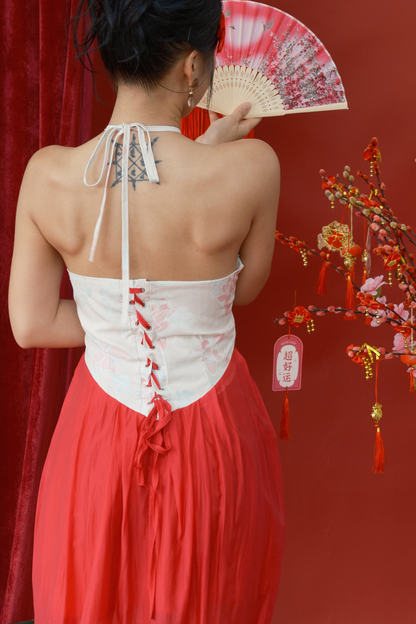 Camellia Veil Halter Cheongsam Gown