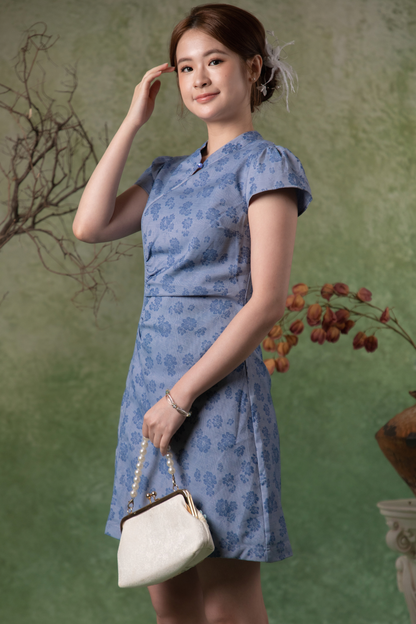 Aster Cheongsam Dress in Dusty Blue