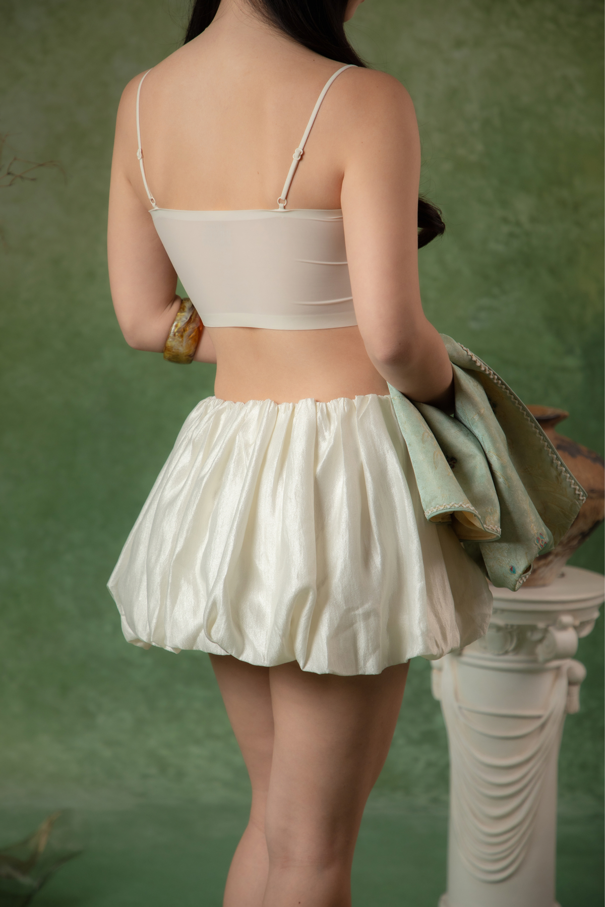 Pearl Puff Bubble Mini Skirt in Ivory