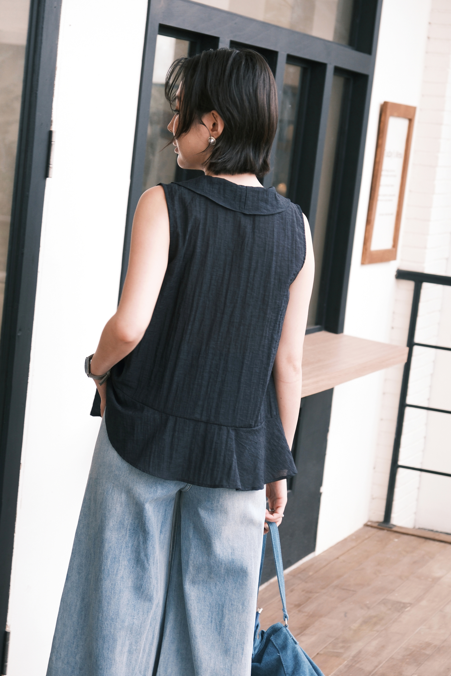Arabella Ruffle Top in Dark Blue