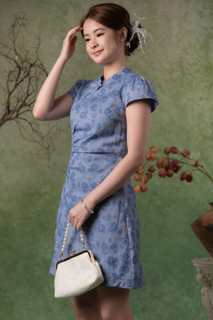 Aster Cheongsam Dress in Dusty Blue