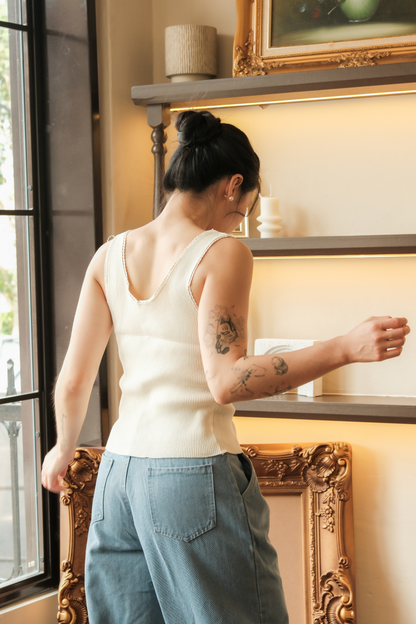 Élise Knit Button Tank in Beige