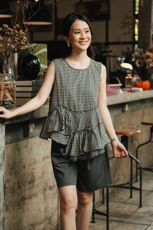Giselle Gingham Ruffle Peplum Top