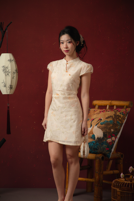 Oriental Garden Cheongsam Dress in Ivory