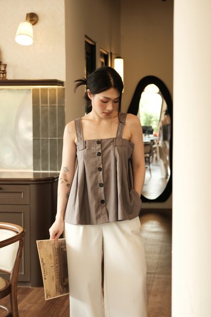 Sabine Button-Front Swing Cami Top in Grey