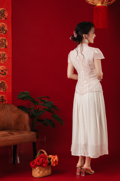 Elise Embroidered Layered Cheongsam Dress (In-Stock)