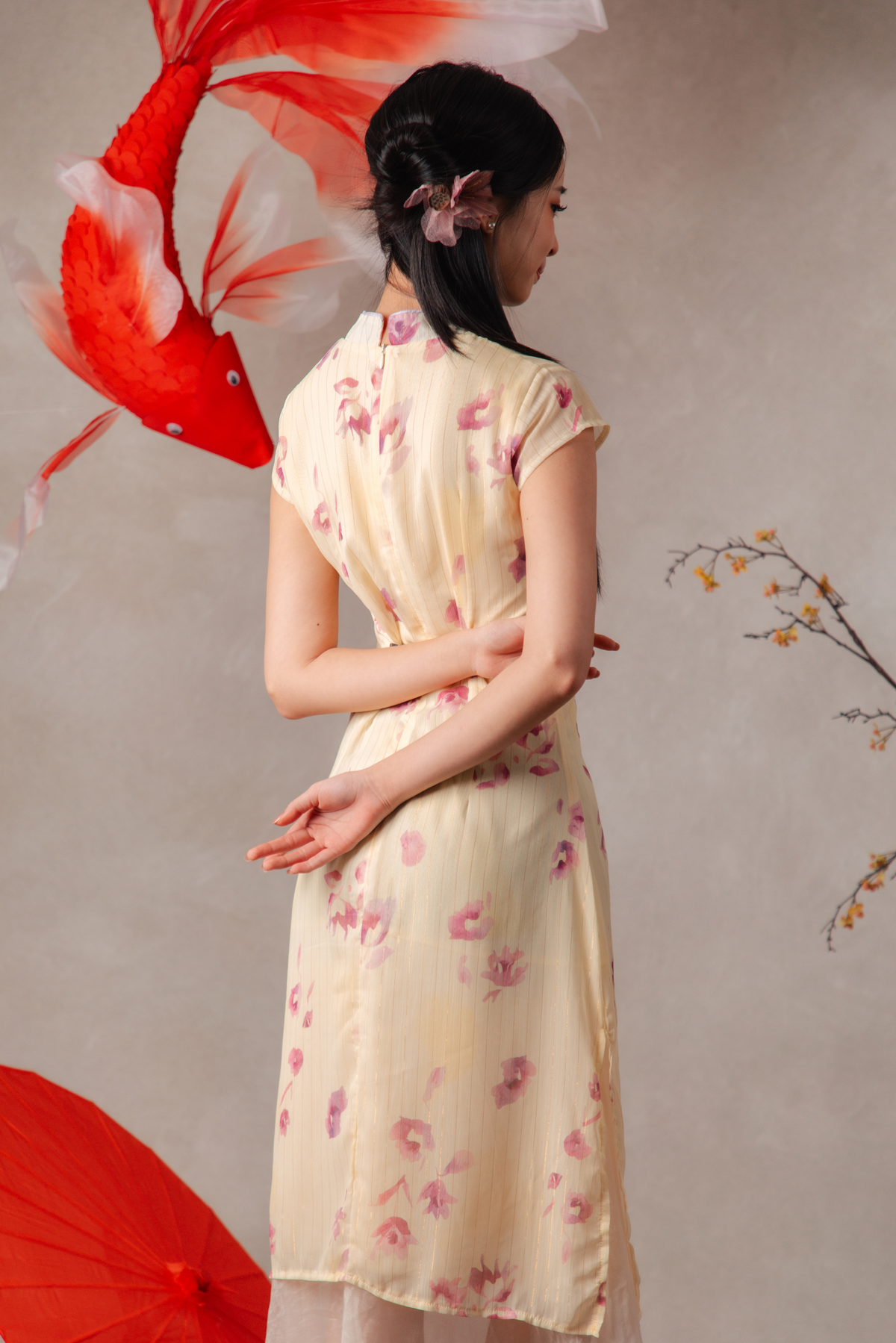 Annabelle Petal Cheongsam Dress in Yellow