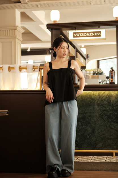 Sabine Button-Front Swing Cami Top in Black