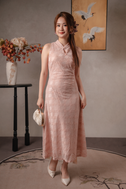 Rosamund Lace Dress in Blush Pink