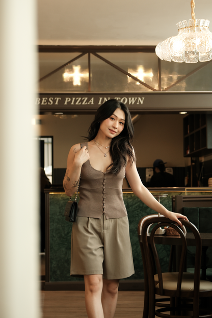 Élise Knit Button Tank in Khaki