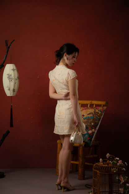 Oriental Garden Cheongsam Dress in Ivory