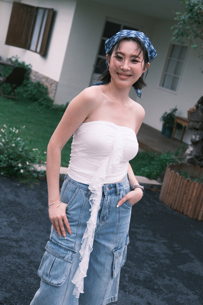 Rosalie Lace Tie Tube Top in White