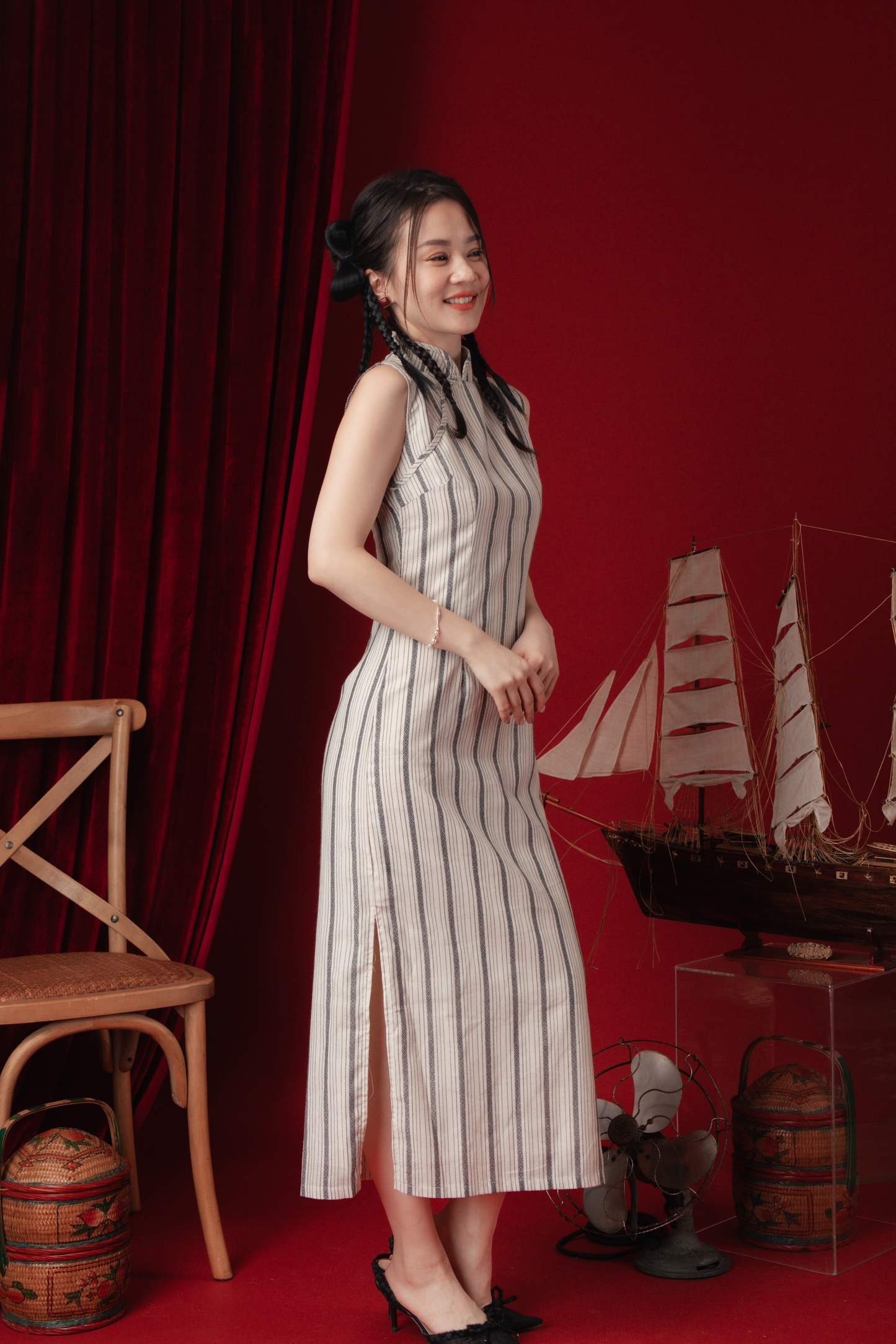 Clara Stripe Cheongsam Dress (In-Stock)