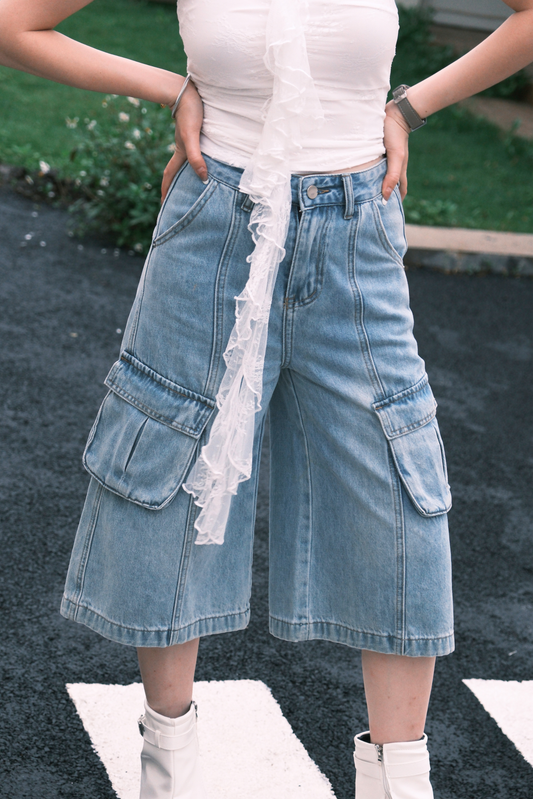 Noémie Pocket Denim Jorts In Blue
