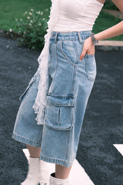 Noémie Pocket Denim Jorts In Blue