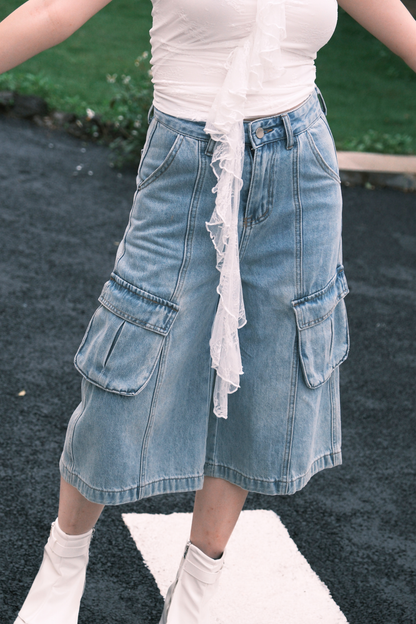 Noémie Pocket Denim Jorts In Blue