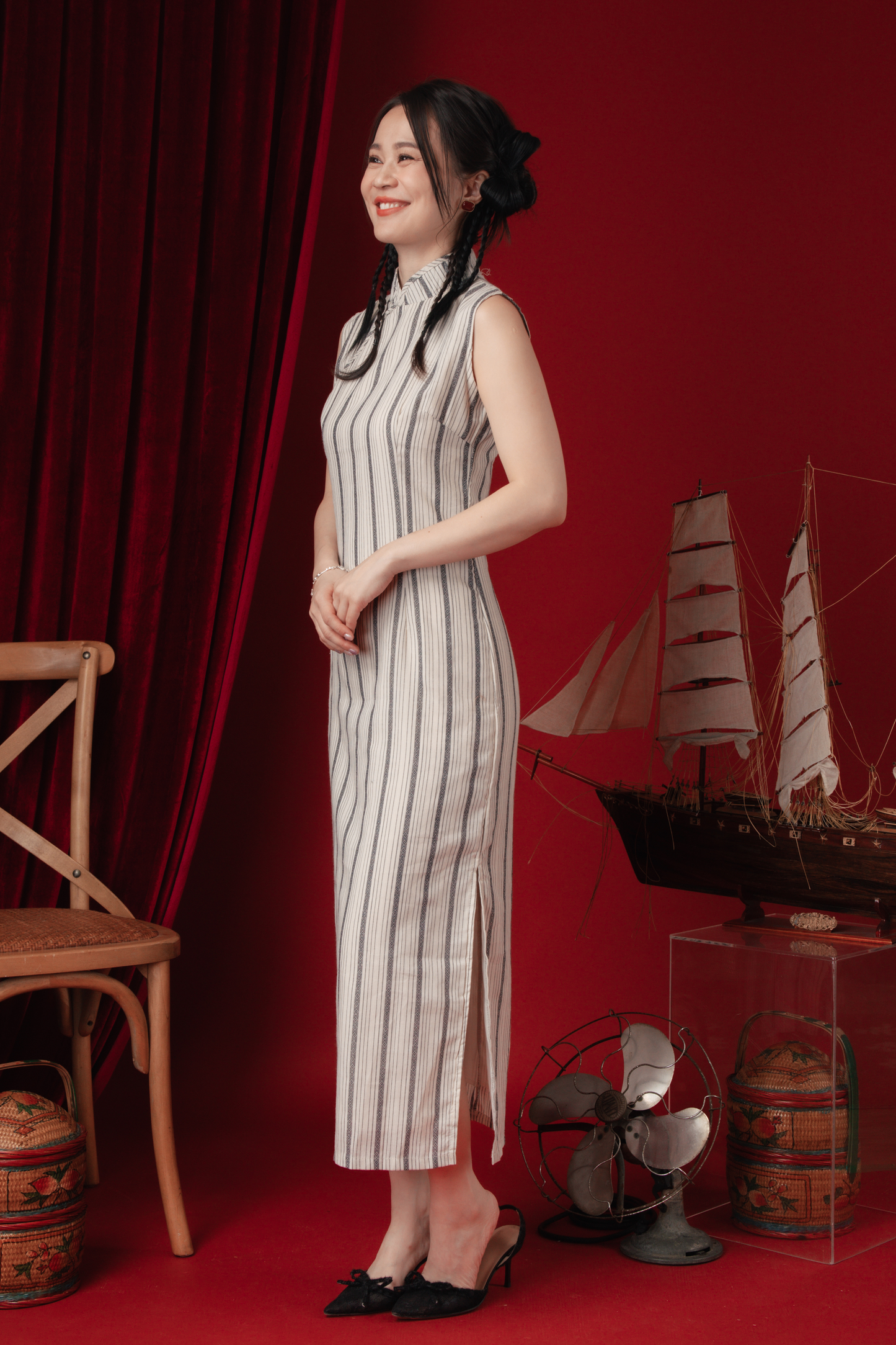 Clara Stripe Cheongsam Dress (In-Stock)