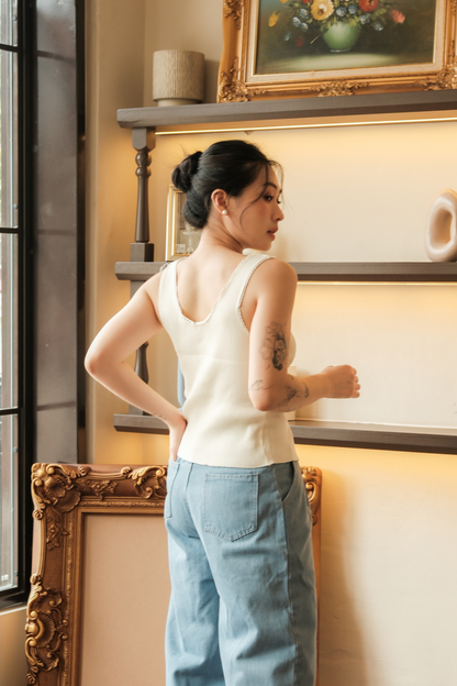 Élise Knit Button Tank in Beige