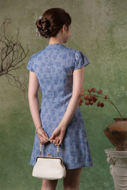 Aster Cheongsam Dress in Dusty Blue
