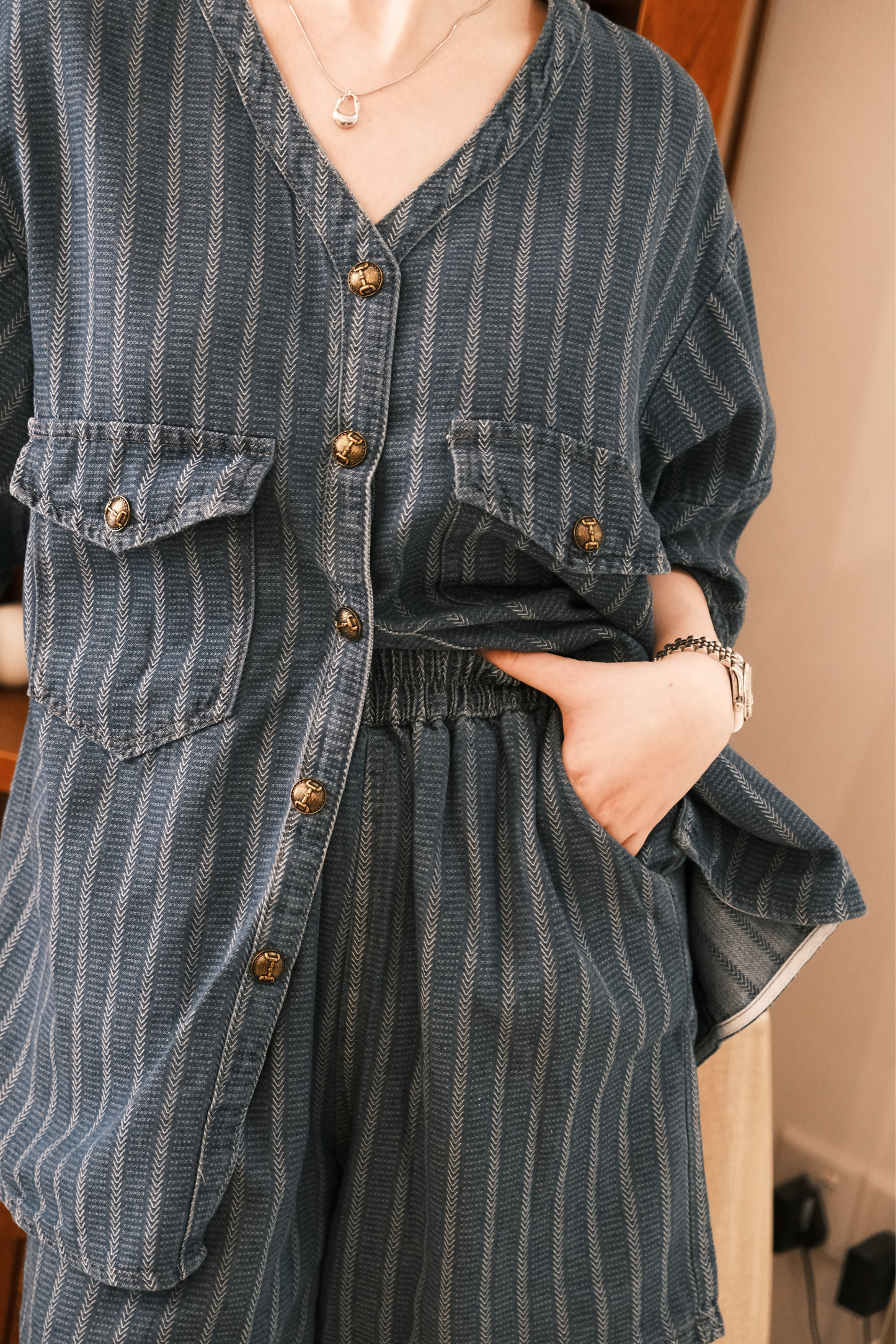 Noiré Textured Denim Two-Piece Set
