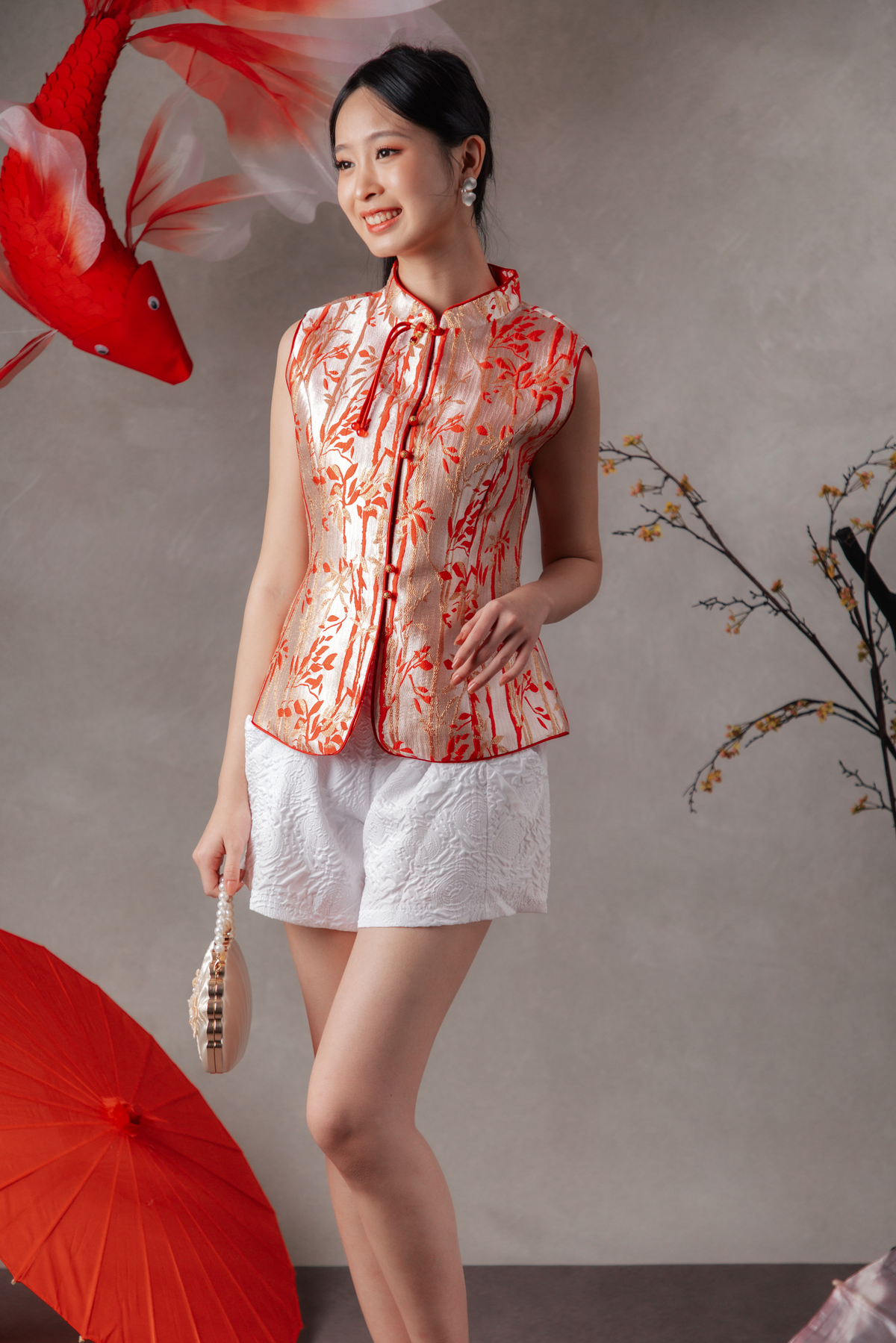 Chanelise Crimson Cheongsam Vest in Red