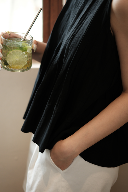 Margaux Pleated Swing Blouse in Black