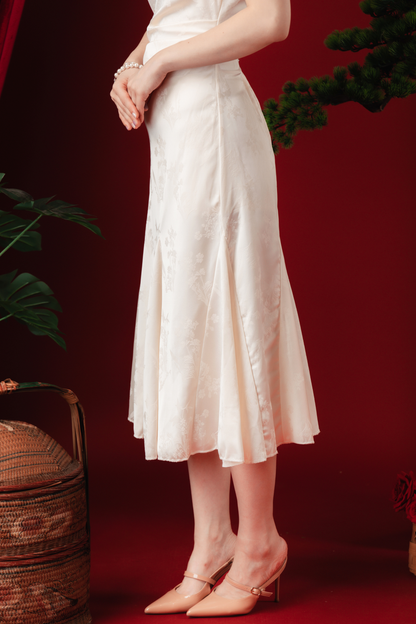 Celeste Pearl-Satin Flare Cheongsam Dress (In-Stock)