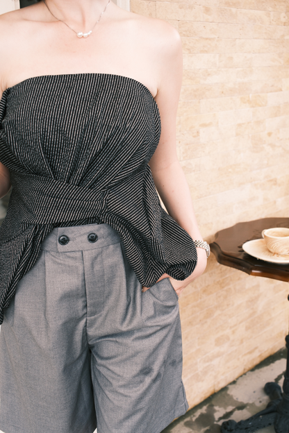 Diane Pleated Bermudas in Grey