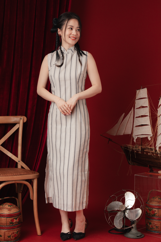 Clara Stripe Cheongsam Dress (In-Stock)