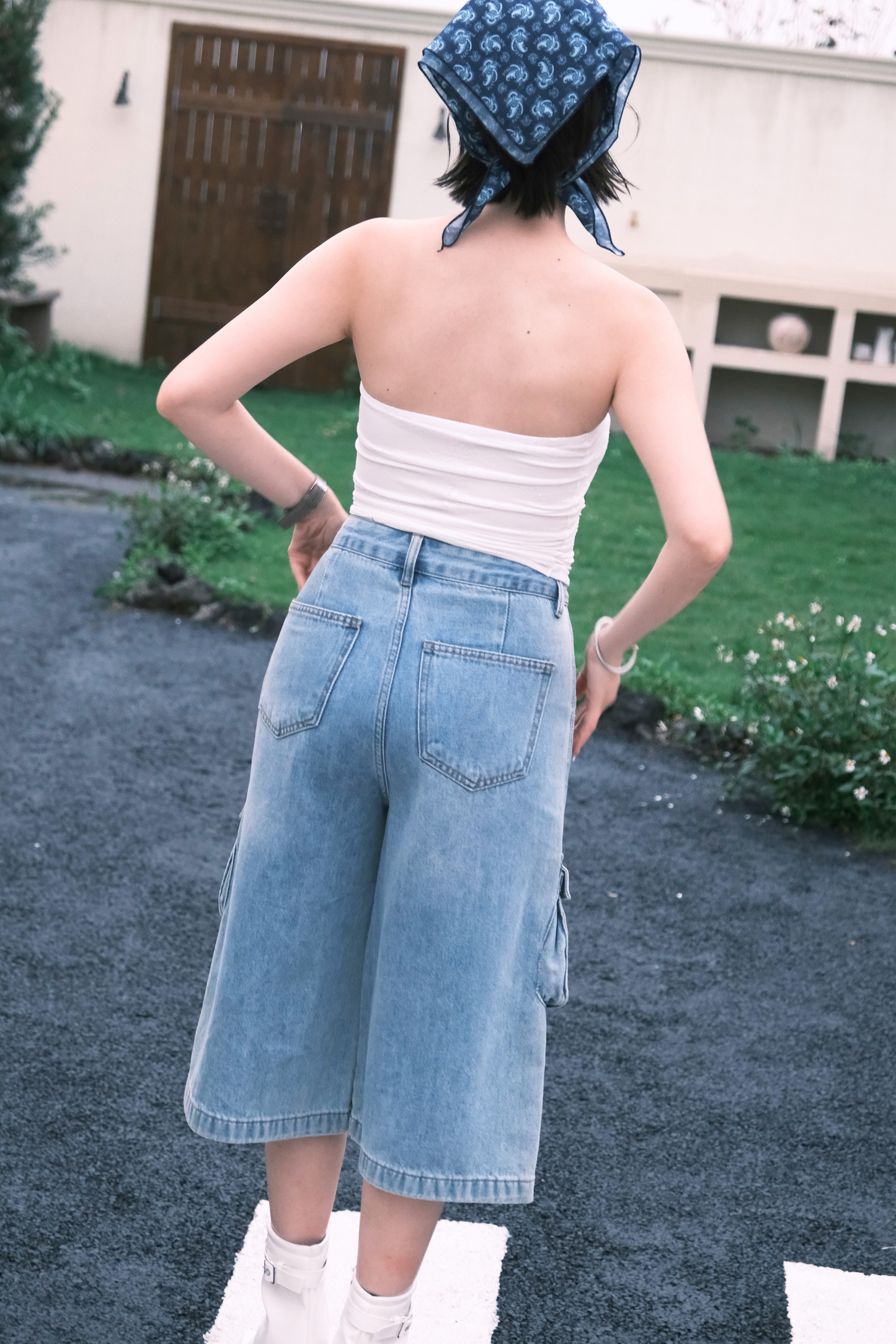Noémie Pocket Denim Jorts In Blue