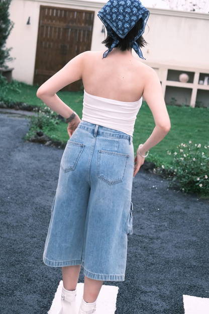 Noémie Pocket Denim Jorts In Blue
