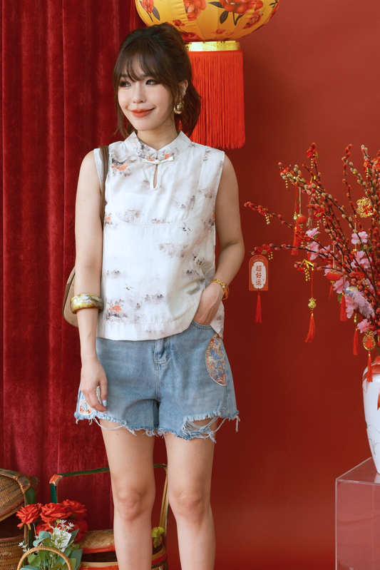 Aurelia Ink-Print Sleeveless Top (In-Stock)