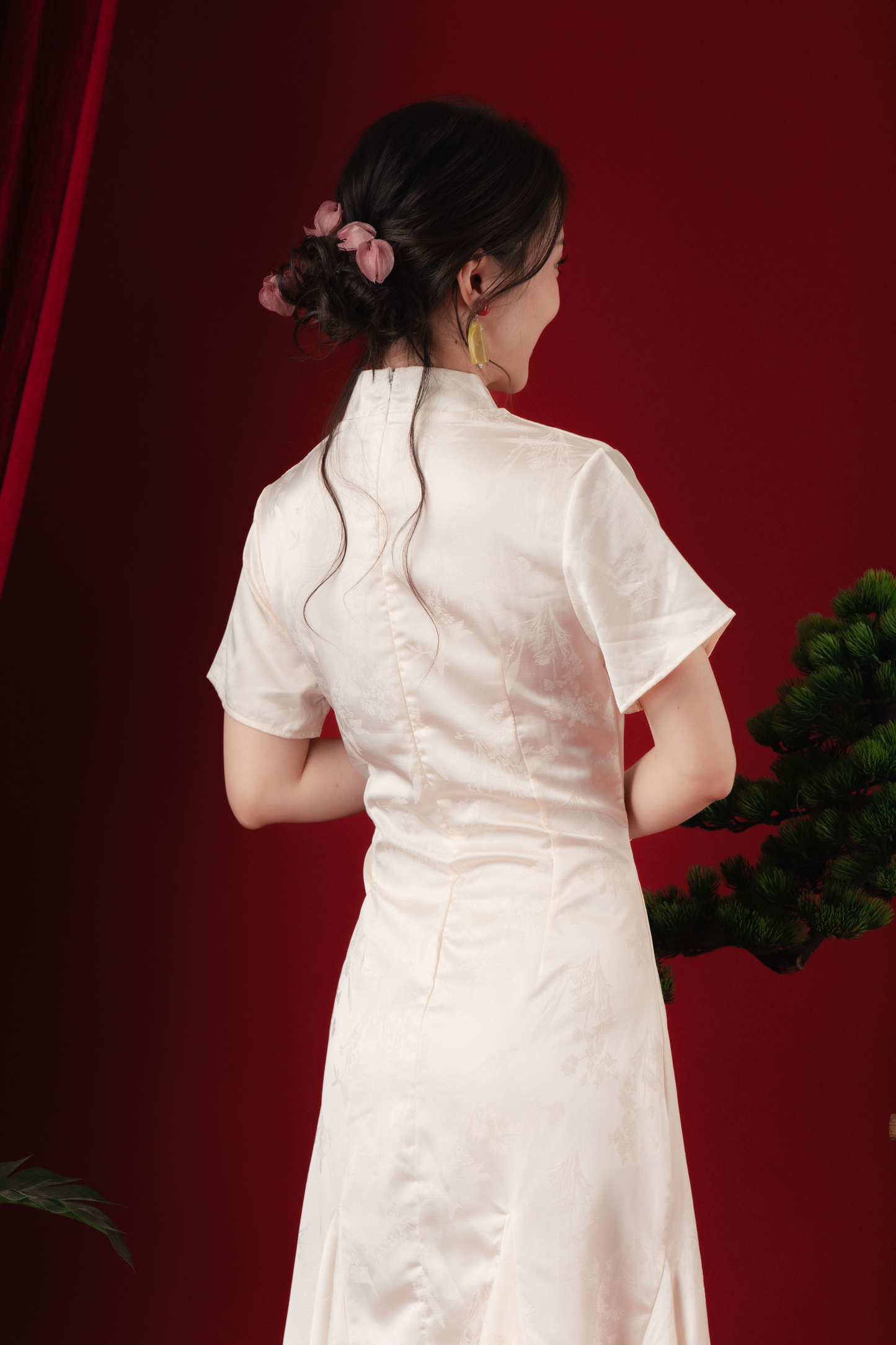 Celeste Pearl-Satin Flare Cheongsam Dress (In-Stock)